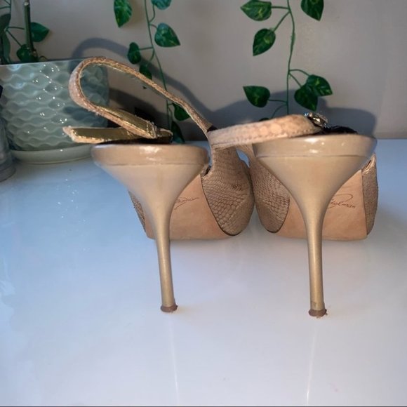 Sam Edelman Heels Size 8 US Tan Brown Snake Print Peep-Toe Slingback Stiletto - Picture 9 of 9